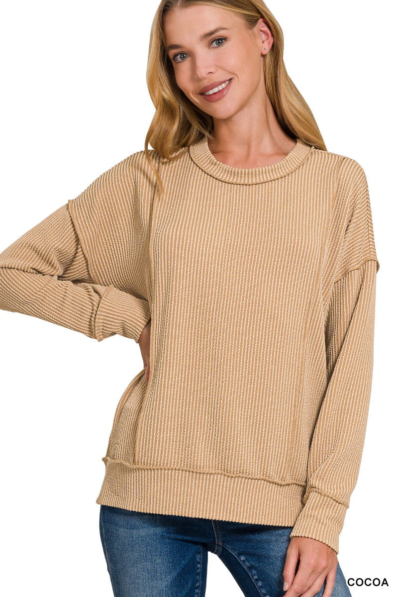 Corded Rib Round Neck Long Sleeve