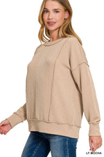 Corded Rib Round Neck Long Sleeve