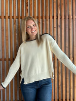 Boatneck Cream and Navy Sweater