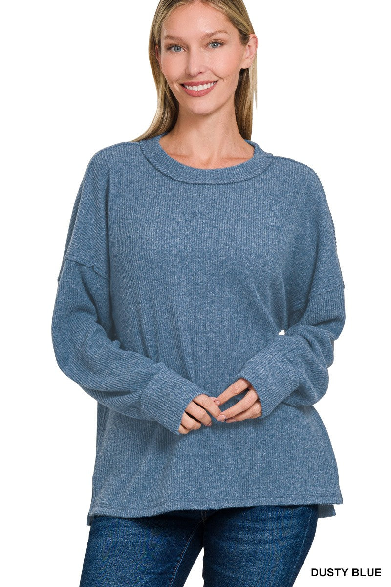 Brushed Ribbed Hacci Drop Shoulder Sweater