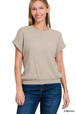 Banded Bottom Short Sleeve Sweater - Mocha