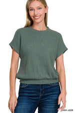 Banded Bottom Short Sleeve Sweater - Ash Jade