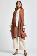 Sleeveless Crochet Midi Vest Cardigan - Chestnut