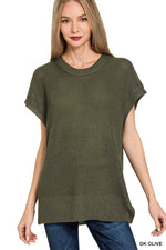 Oversized Crew Neck Sweater Vest - Dark Olive
