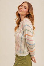 Multi Stripe Dolman Sleeve Fishnet Sweater