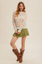 Multi Stripe Dolman Sleeve Fishnet Sweater