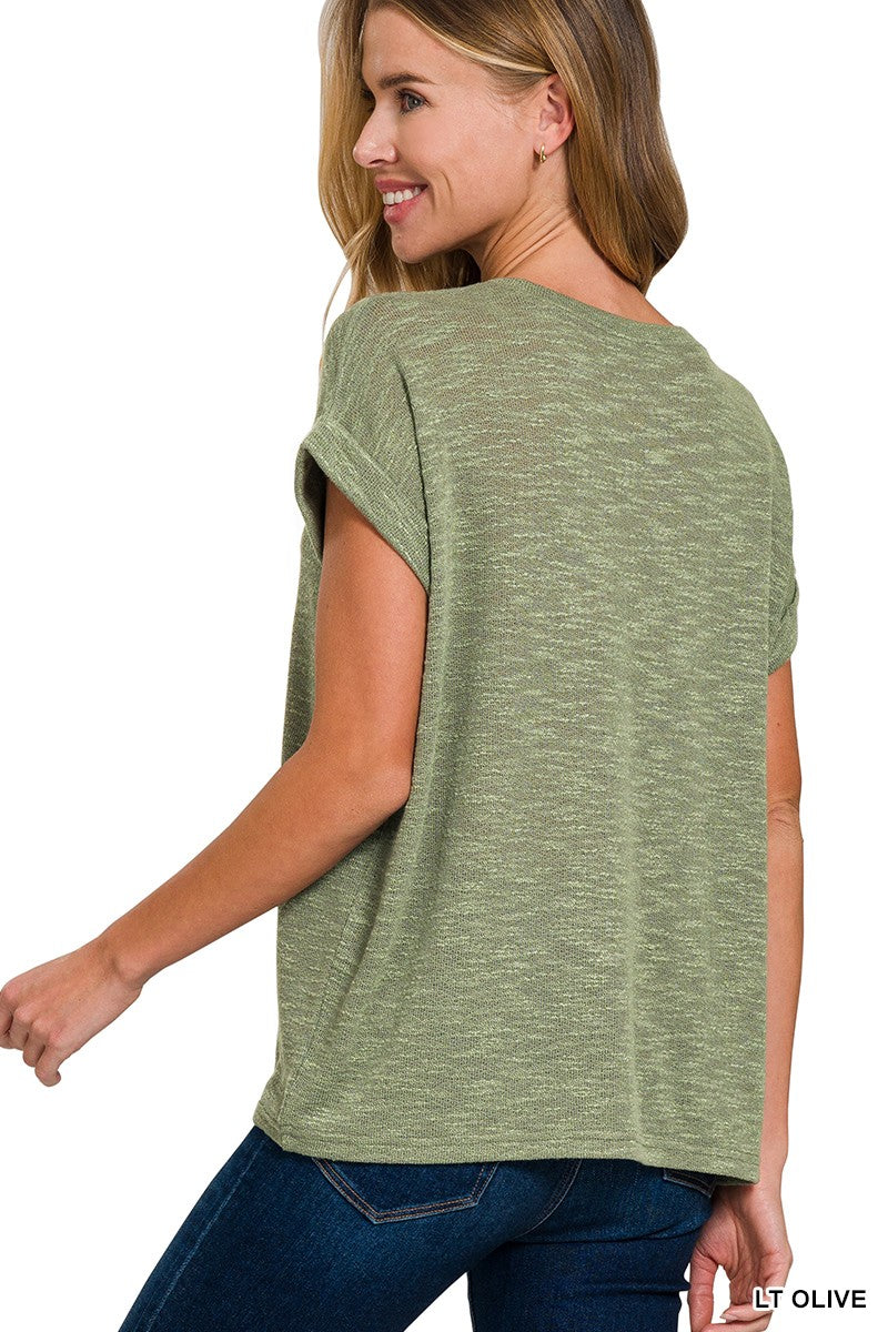 Hacci Slub Rolled Up Sleeve Tee - Light Olive
