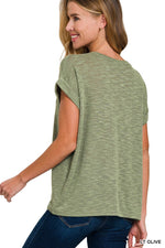 Hacci Slub Rolled Up Sleeve Tee - Light Olive