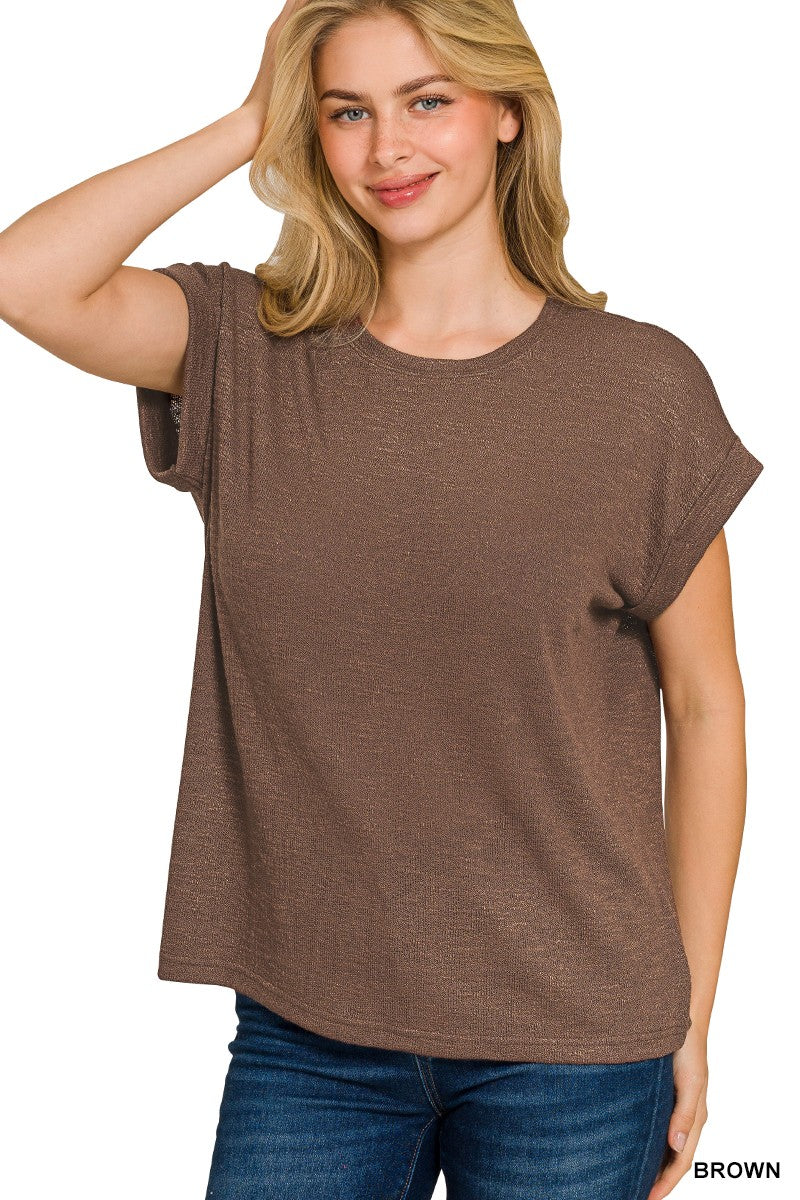 Hacci Slub Rolled Up Sleeve Tee - Brown