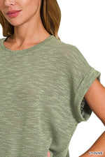 Hacci Slub Rolled Up Sleeve Tee - Light Olive