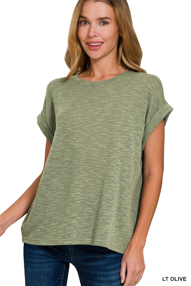 Hacci Slub Rolled Up Sleeve Tee - Light Olive