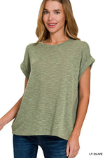Hacci Slub Rolled Up Sleeve Tee - Light Olive