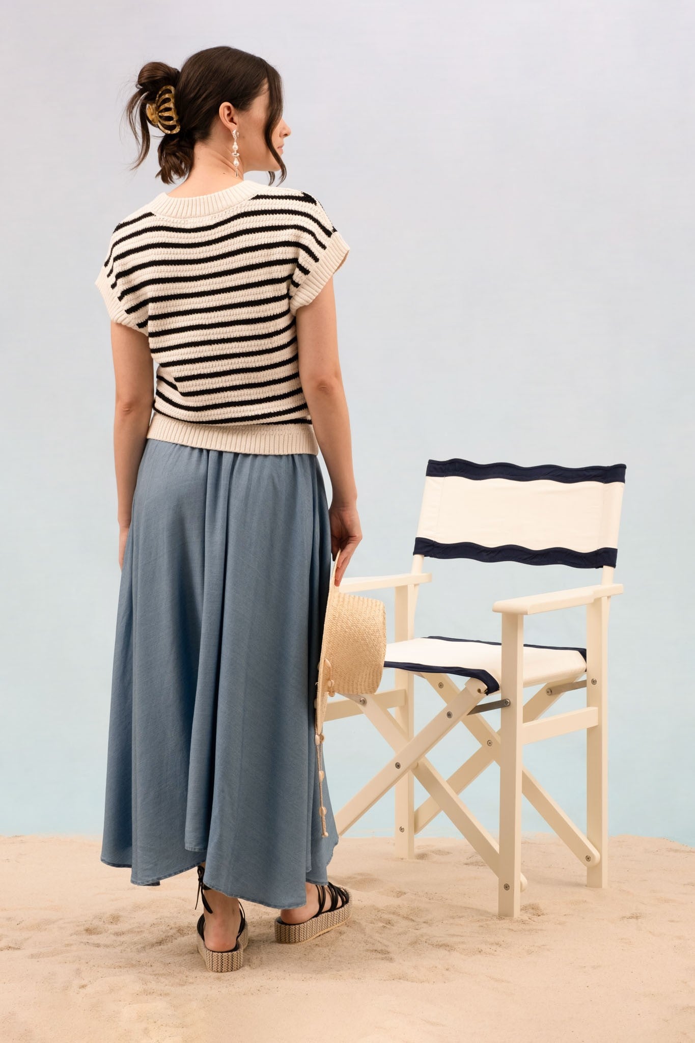 Stripe Crew Neck Short Sleeve Knit Pullover