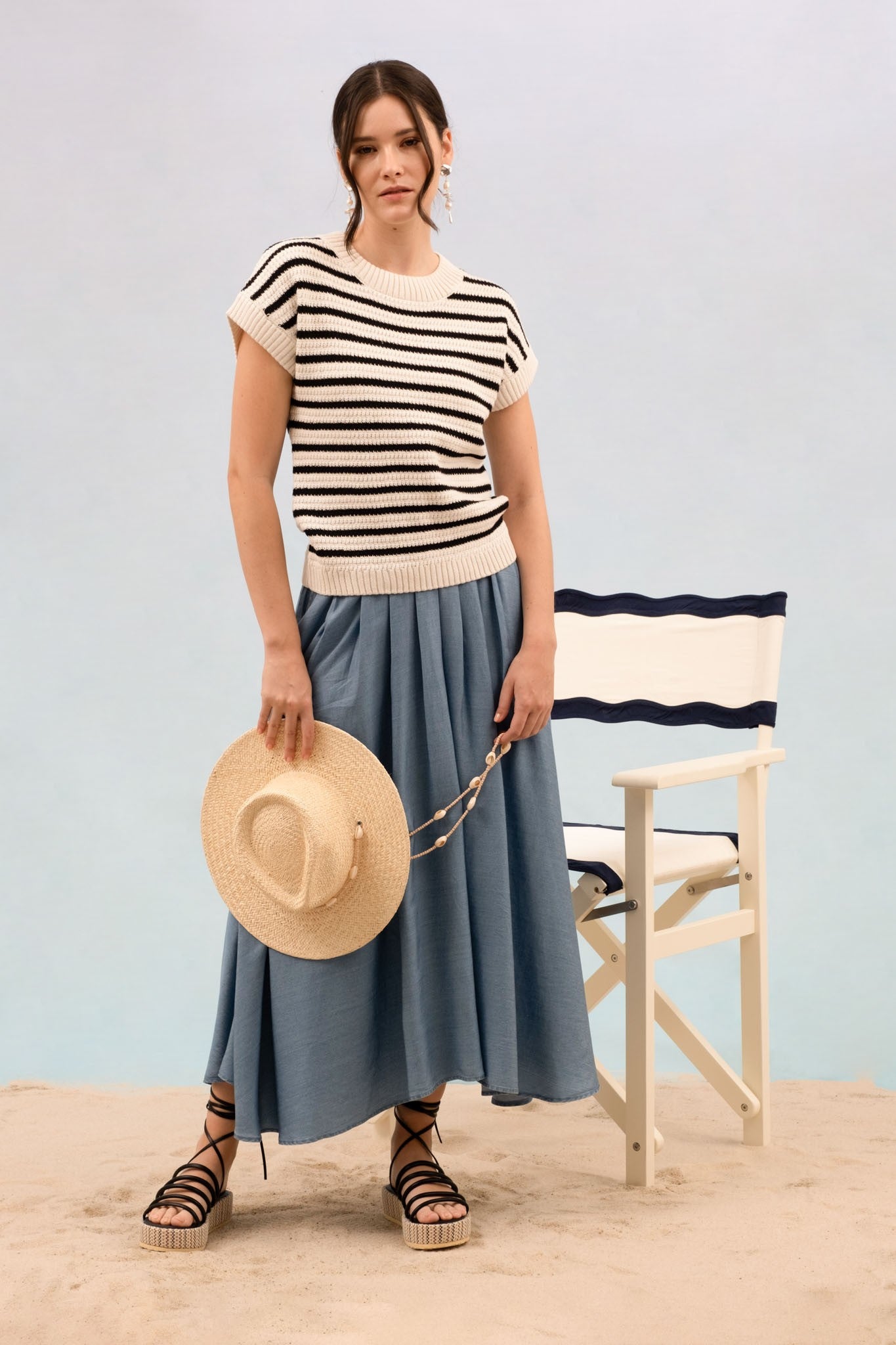 Stripe Crew Neck Short Sleeve Knit Pullover
