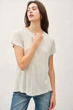 Linen Blended Striped Relaxed Tee - Olive