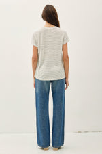 Linen Blended Striped Relaxed Tee - Olive