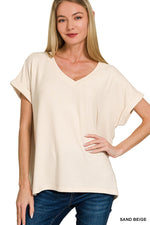 Soft Melange Hacci V-Neck Tee - Sand Beige