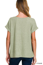 Soft Melange Hacci V-neck Tee - Light Olive