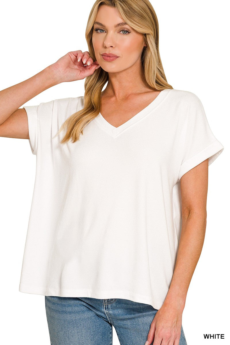 Soft Melange Hacci V-Neck Tee - White