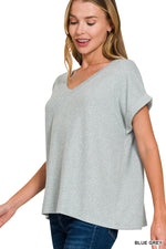 Soft Melange Hacci V-Neck Tee - Blue Grey