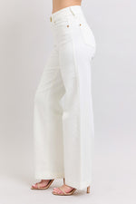 White HW Double Button Wide Leg Jean