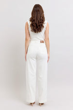 White HW Double Button Wide Leg Jean