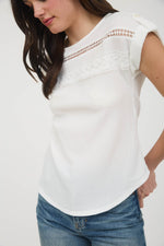 White Lace Trim Crinkle Knit Blouse