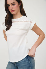 White Lace Trim Crinkle Knit Blouse