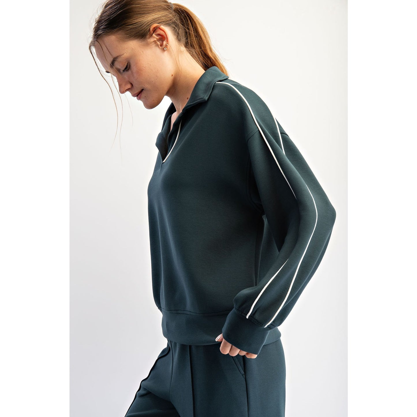 Modal Scuba Double Piping Polo Top - Midnight Green