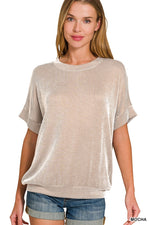 Corded Rib Short Sleeve Top - Mocha