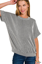 Corded Rib Short Sleeve Top - Black
