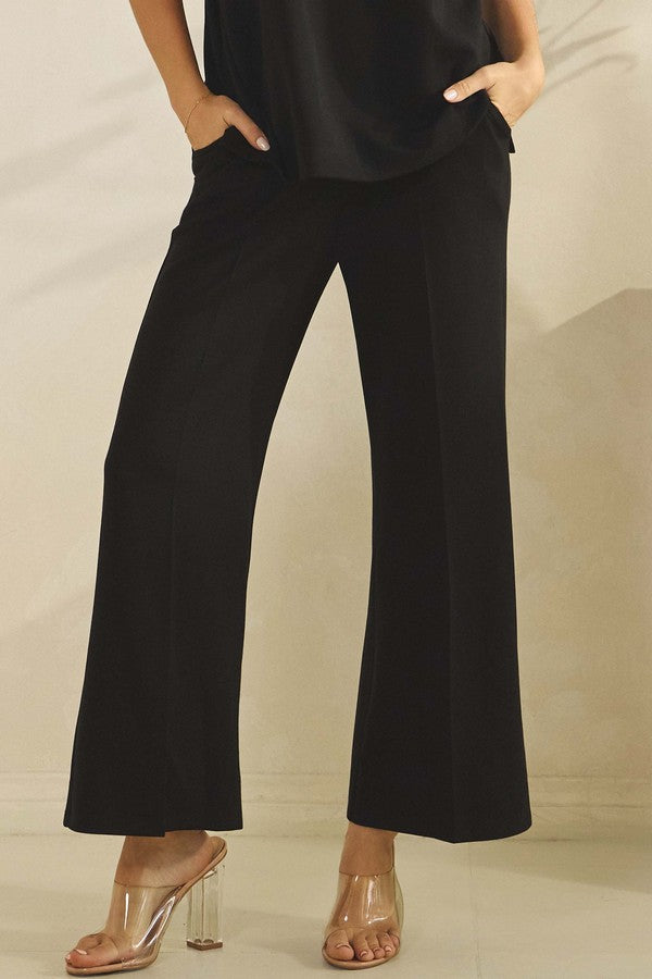 Modal Wide-Leg Crop Pants - Black