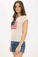 American Flag Crochet Knit Sweater Top
