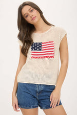 American Flag Crochet Knit Sweater Top