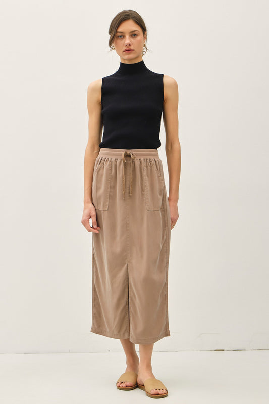 Mocha Tencel A-line Midi Skirt
