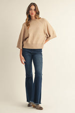 Drop Shoulder Elbow Sleeve Sweater - Oatmeal