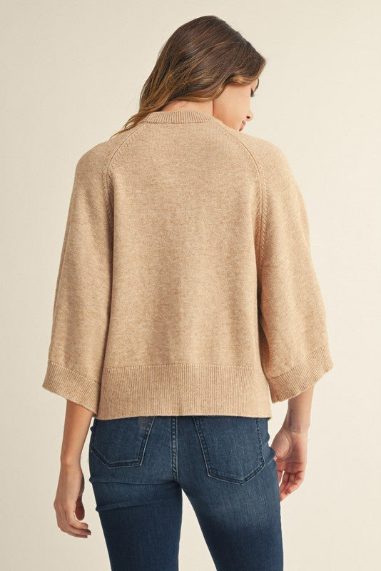 Drop Shoulder Elbow Sleeve Sweater - Oatmeal
