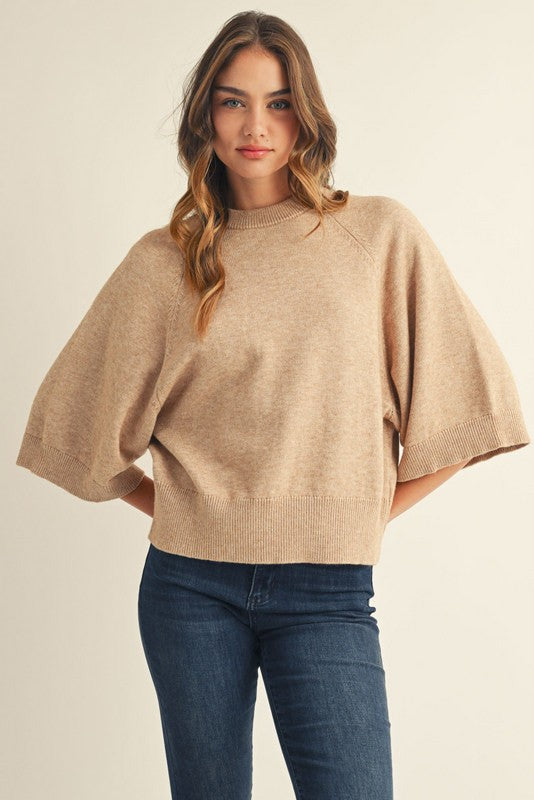 Drop Shoulder Elbow Sleeve Sweater - Oatmeal