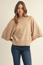 Drop Shoulder Elbow Sleeve Sweater - Oatmeal