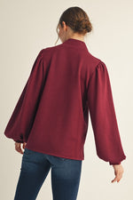 Button Up Mock Neck Long Sleeve - Burgundy