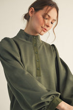 Button Up Mock Neck Long Sleeve - Olive