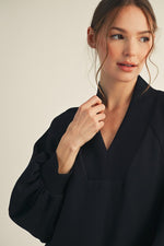 Black Raglan Long Sleeve V-Neck Top
