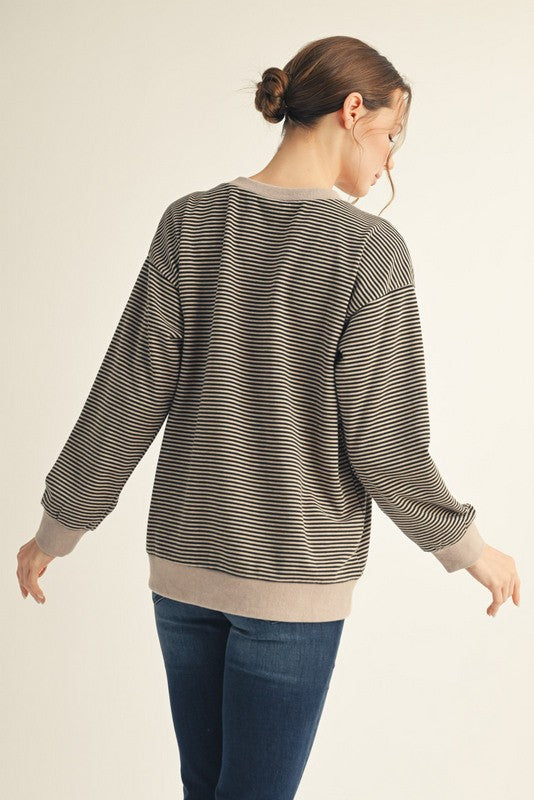 Black V-Notched Stripe Long Sleeve