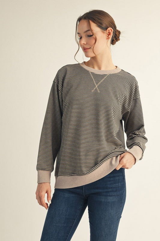 Black V-Notched Stripe Long Sleeve