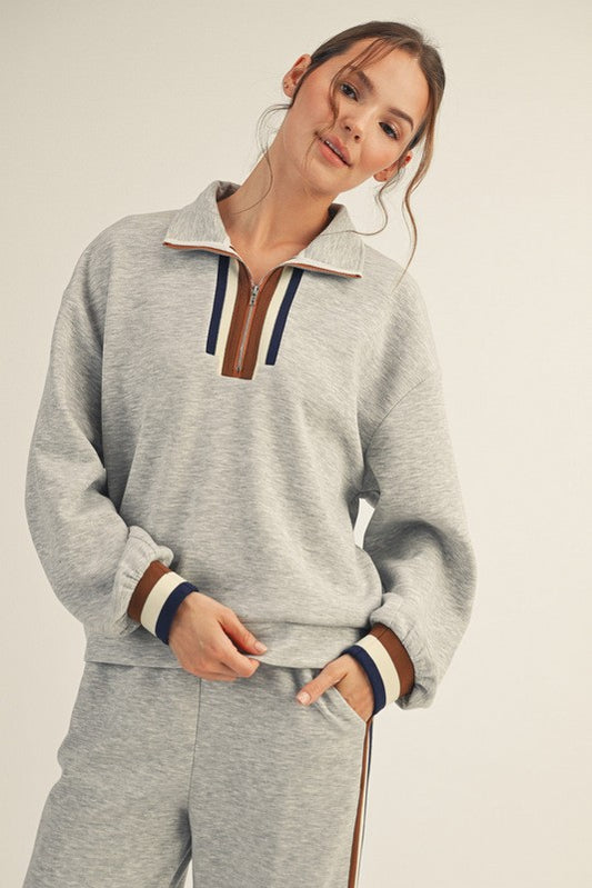 Colorblock Trim Detail Zip Up Sweatshirt - Grey