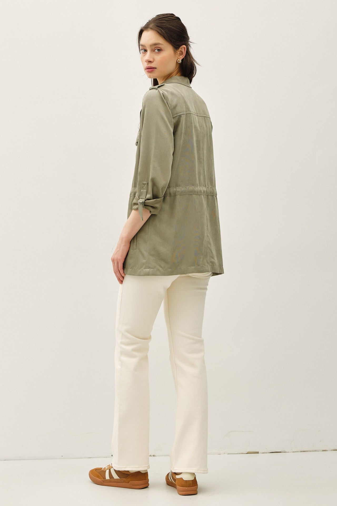 Cinched Waist Cargo Utility Jacket
