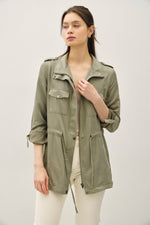 Cinched Waist Cargo Utility Jacket