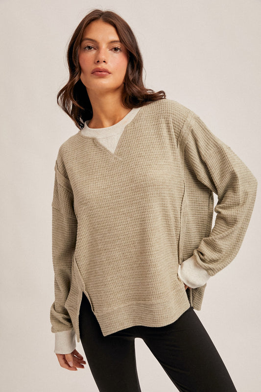 Brush Thermal Crew Neck Oversized Pullover - Olive