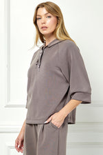 Soft Hooded Top With Satin Tie Detail - Mocha