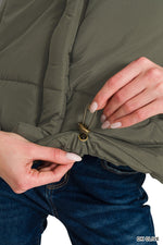High Neck Puffer Vest - Dark Olive